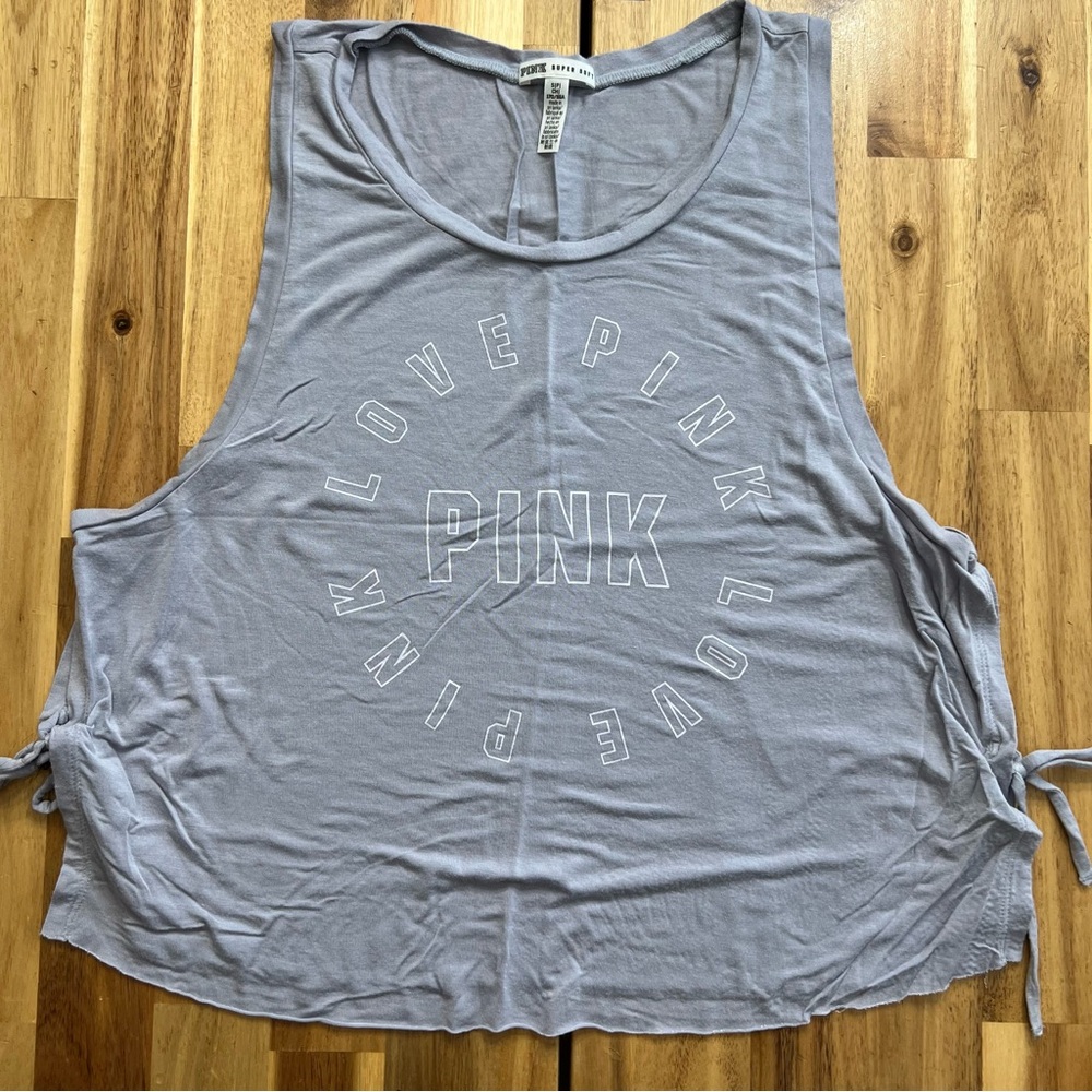 PINK by Victoria’s Secret Gray “Love Pink” Side Tie Tank Top Size S